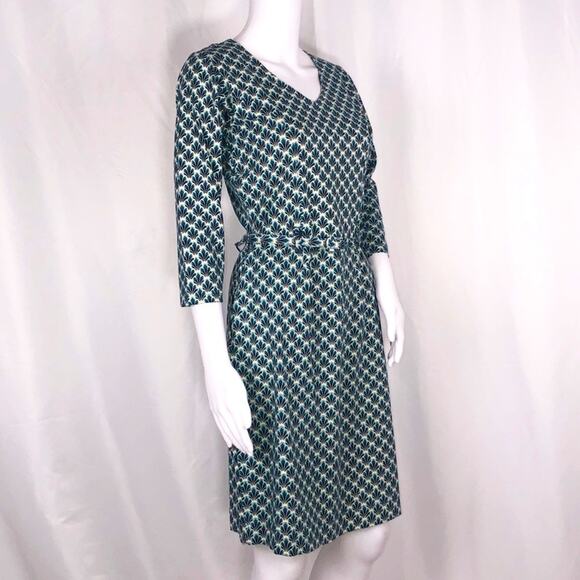 4 Funky Flavours Green White Geo Floral V Neck Belted Fit & Flare Dress SzXS NWT - Picture 1 of 16